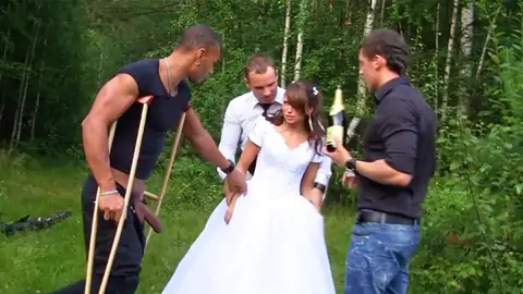 Wearing her wedding sundress while having a gang soiree