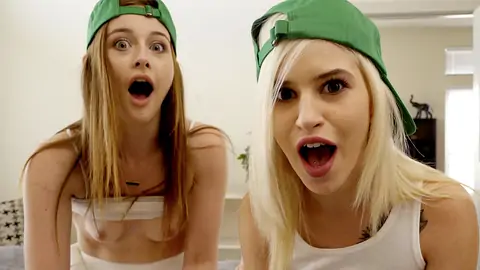 2 blond teenagers are having an FFM three-way