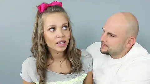Platinum-Blonde teenager with diminutive knockers conversing to a trimmed stud