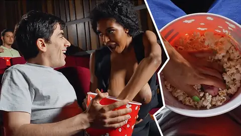 Public multiracial in the cinema with an black